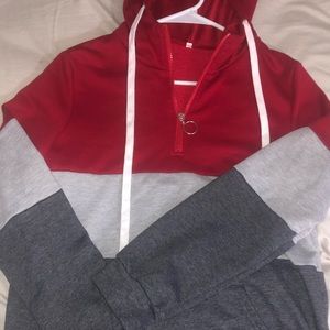 Red, White, and Grey Zip Up Hoodie